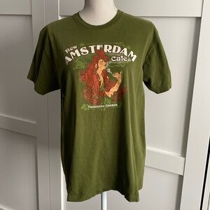 New Amsterdam Cafe Olive Green Graphic Print Tee - Short Sleeve